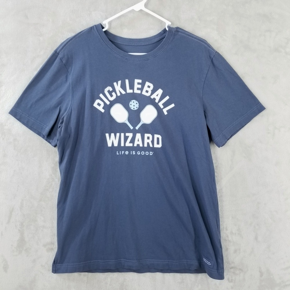 Life is Good T Shirt Mens M Blue Pickleball Wizard Crusher Graphic Tee Shirt
